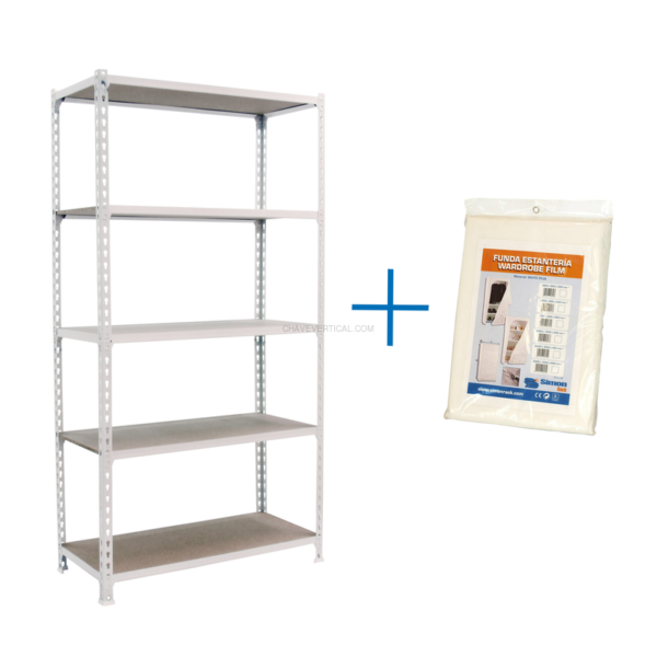 Estante Metálica MADERCLICK 5/500 Branco/Madeira + FUNDA - 1800 x 900 x 500 mm