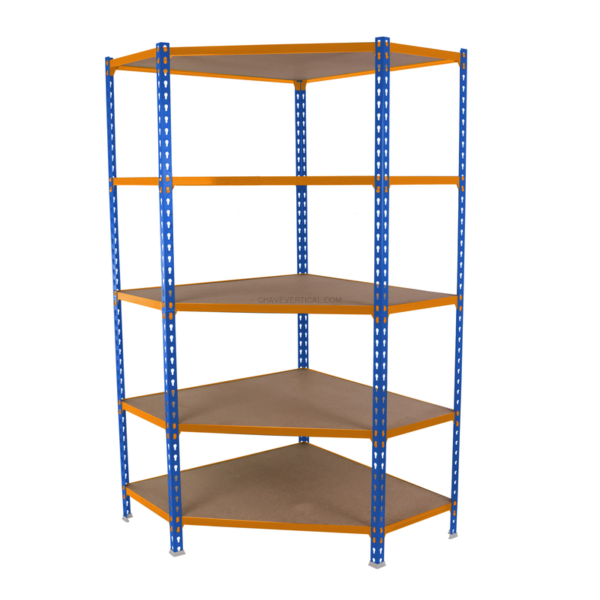 Estante Metálica MADERCLICK CORNER 5/400 1800 Azul/NA/Madeira - 1800 x 900 x 400 mm
