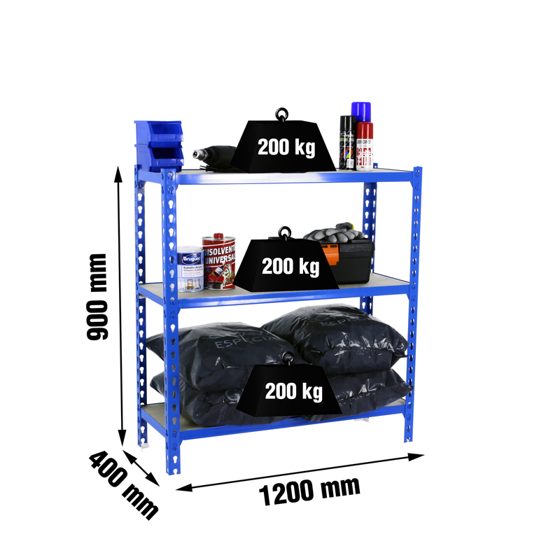 Estante Metálica MADERCLICK MEGAPLUS 3/400 900 AZUL/Madeira - 900 x 1200 x 400 mm