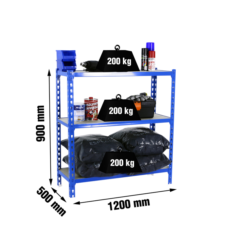 Estante Metálica MADERCLICK MEGAPLUS 3/500 900 AZUL/Madeira - 900 x 1200 x 500 mm