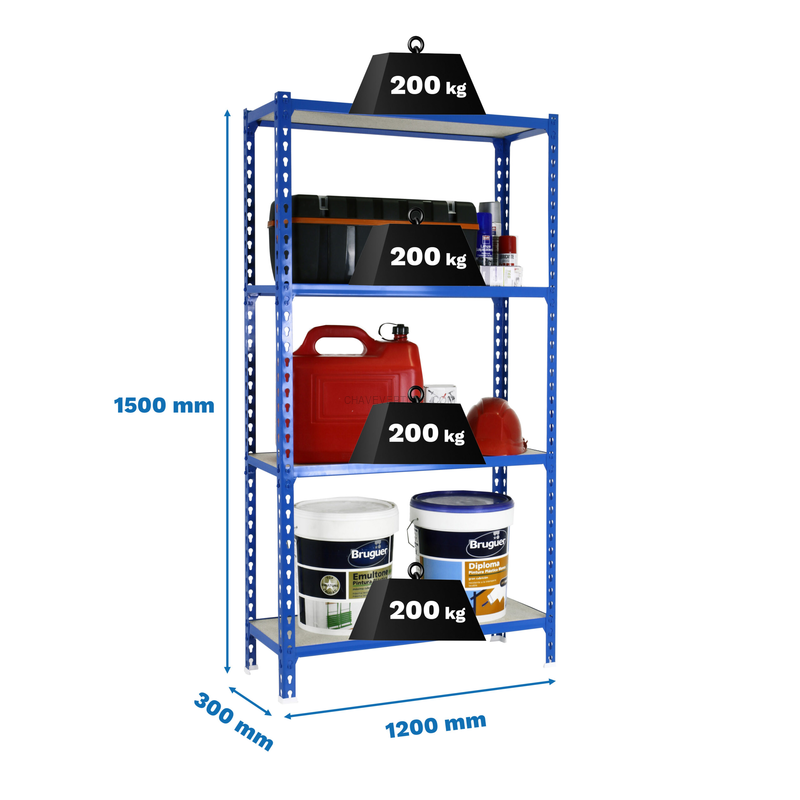 Estante Metálica MADERCLICK MEGAPLUS 4/300 1500 Cinzento/Madeira - 1500 x 1200 x 300 mm