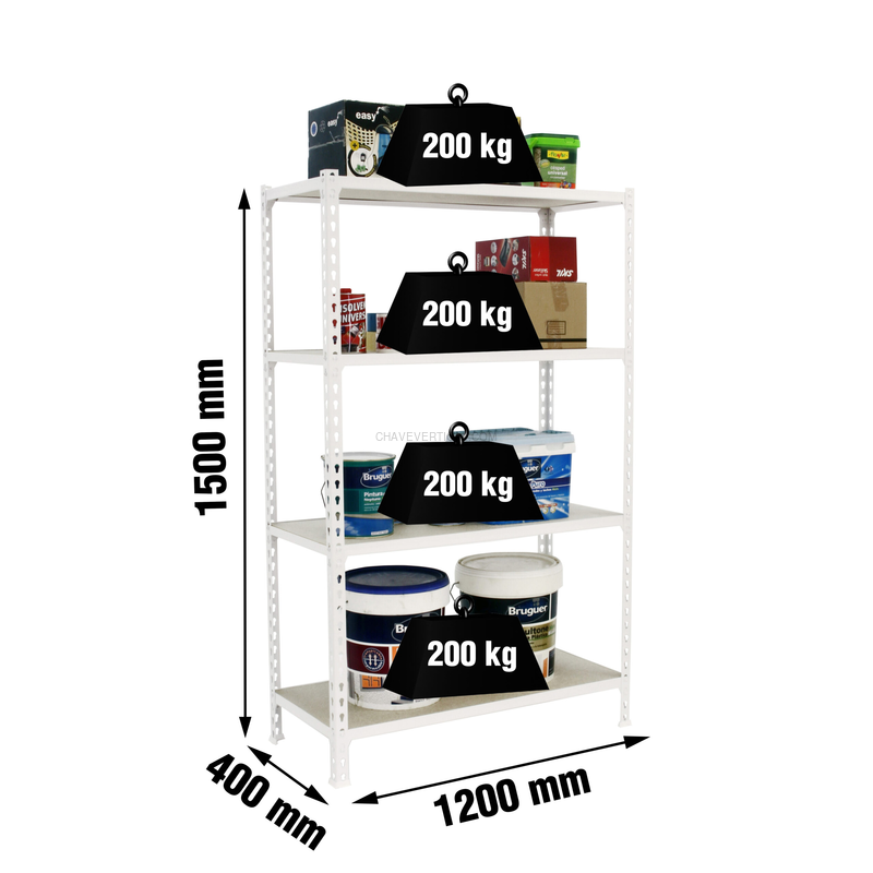 Estante Metálica MADERCLICK MEGAPLUS 4/400 1500 Branco/Madeira - 1500 x 1200 x 400 mm