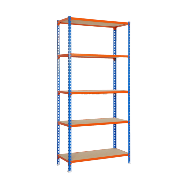 Estante Metálica MADERCLICK MEGAPLUS 5/300 Azul/Laranja/Madeira - 2000 x 1200 x 300 mm