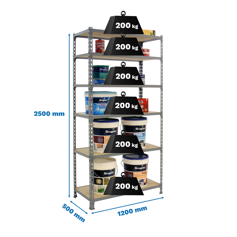 Estante Metálica MADERCLICK MEGAPLUS 6/500 2500 Galvanizado/Madeira - 2500 x 1200 x 500 mm