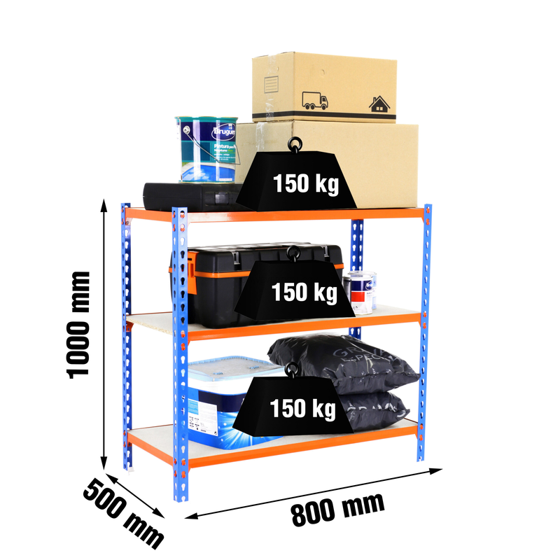 Estante Metálica MADERCLICK MINI 3/500 1000 Azul/Laranja/Madeira - 1000 x 800 x 500 mm