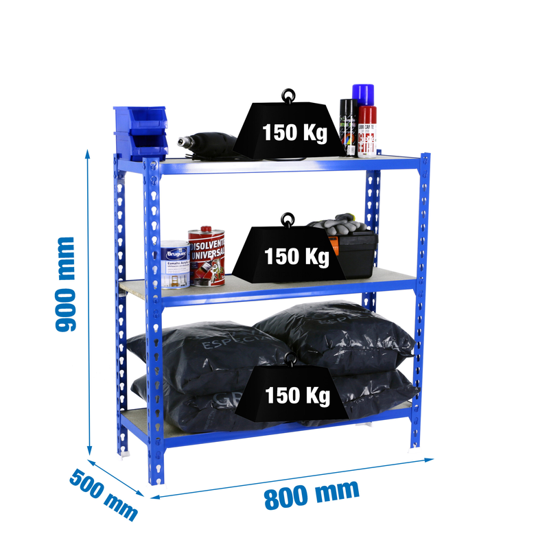 Estante Metálica MADERCLICK MINI 3/500 900 AZUL/Madeira - 900 x 800 x 500 mm