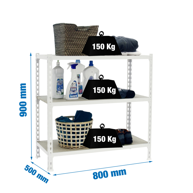 Estante Metálica MADERCLICK MINI 3/500 900 Branco/Madeira - 900 x 800 x 500 mm