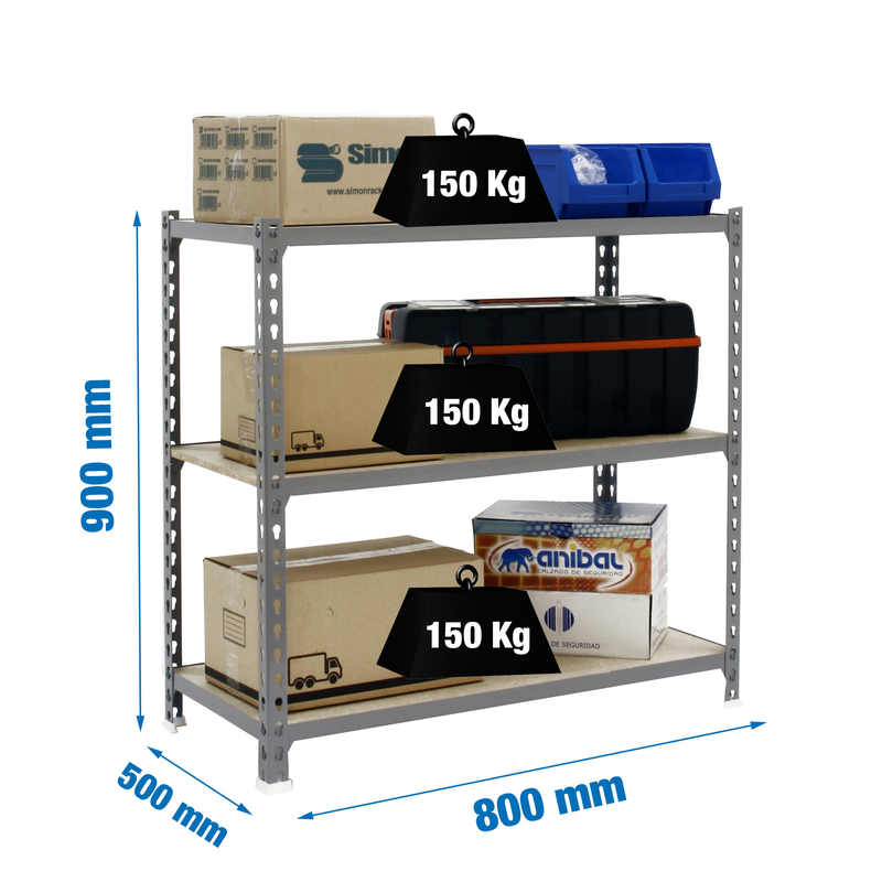 Estante Metálica MADERCLICK MINI 3/500 900 Cinzento/Madeira - 900 x 800 x 500 mm