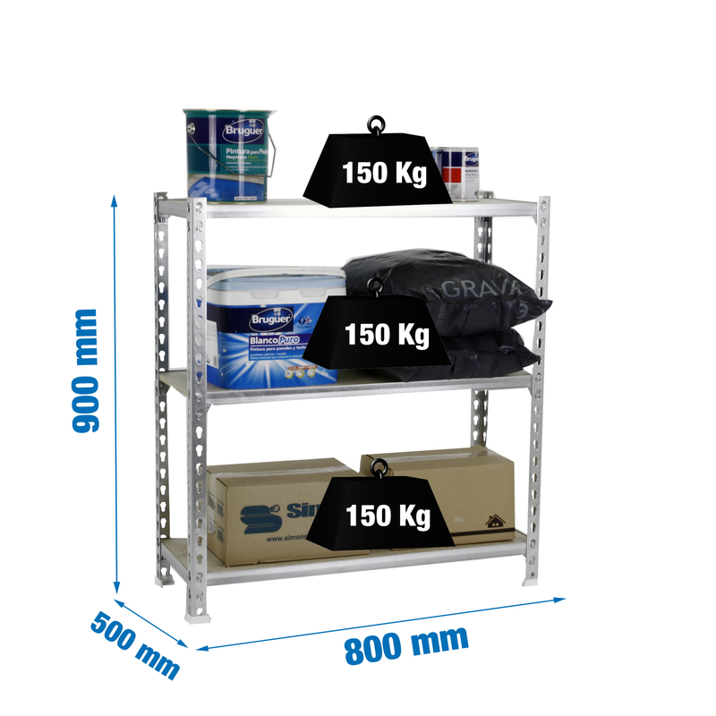 Estante Metálica MADERCLICK MINI 3/500 900 Galvanizado/Madeira - 900 x 800 x 500 mm