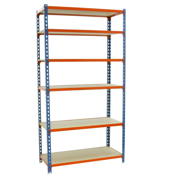 Estante Metálica MADERCLICK MINI 6/300 Azul/Laranja/Madeira - 2500 x 800 x 300 mm