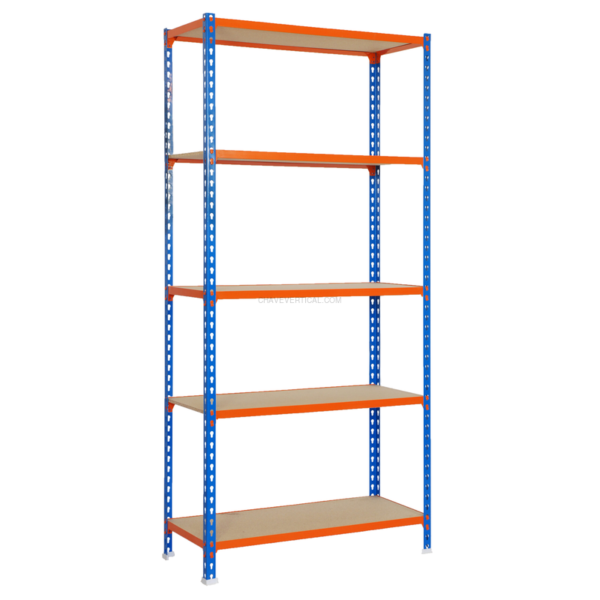 Estante Metálica MADERCLICK PLUS 5/300 Azul/Laranja/Madeira - 2000 x 1000 x 300 mm