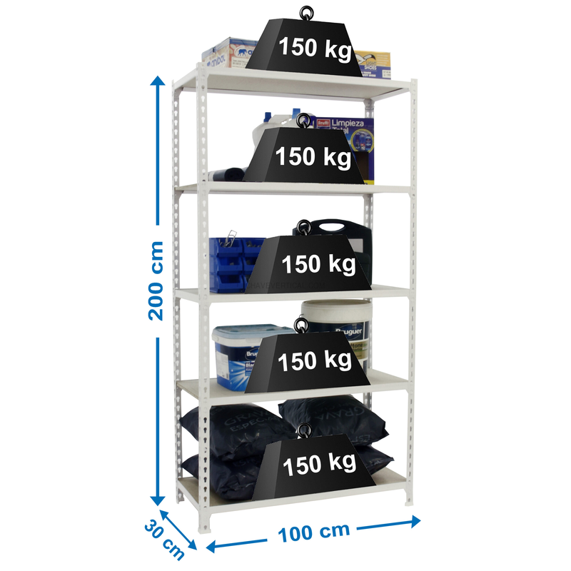 Estante Metálica MADERCLICK PLUS 5/300 Branco/Madeira + FUNDA - 2000 x 1000 x 300 mm