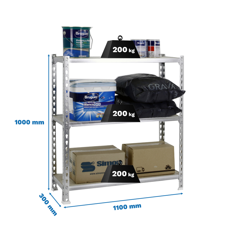 Estante Metálica MADERCLICK SUPERPLUS 3/300 1000 Galvanizado/Madeira - 1000 x 1100 x 300 mm