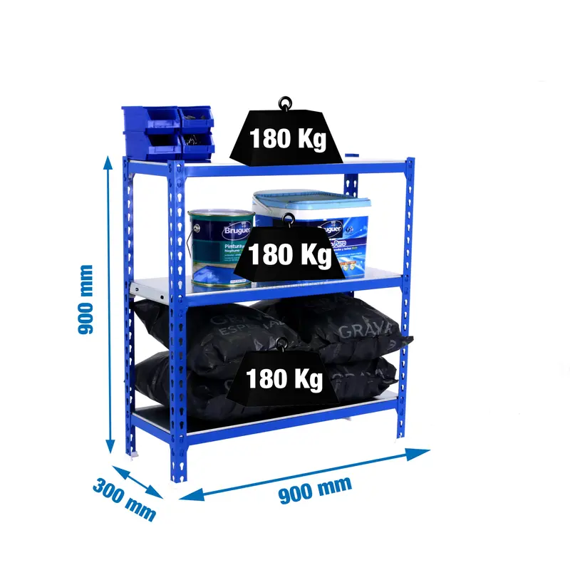 Estante Metálica SIMONCLICK 3/300 900 AZUL/Galvanizado - 900 x 900 x 300 mm