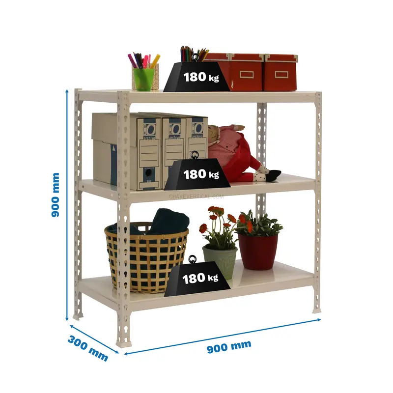 Estante Metálica SIMONCLICK 3/300 900 Branco/Branco - 900 x 900 x 300 mm