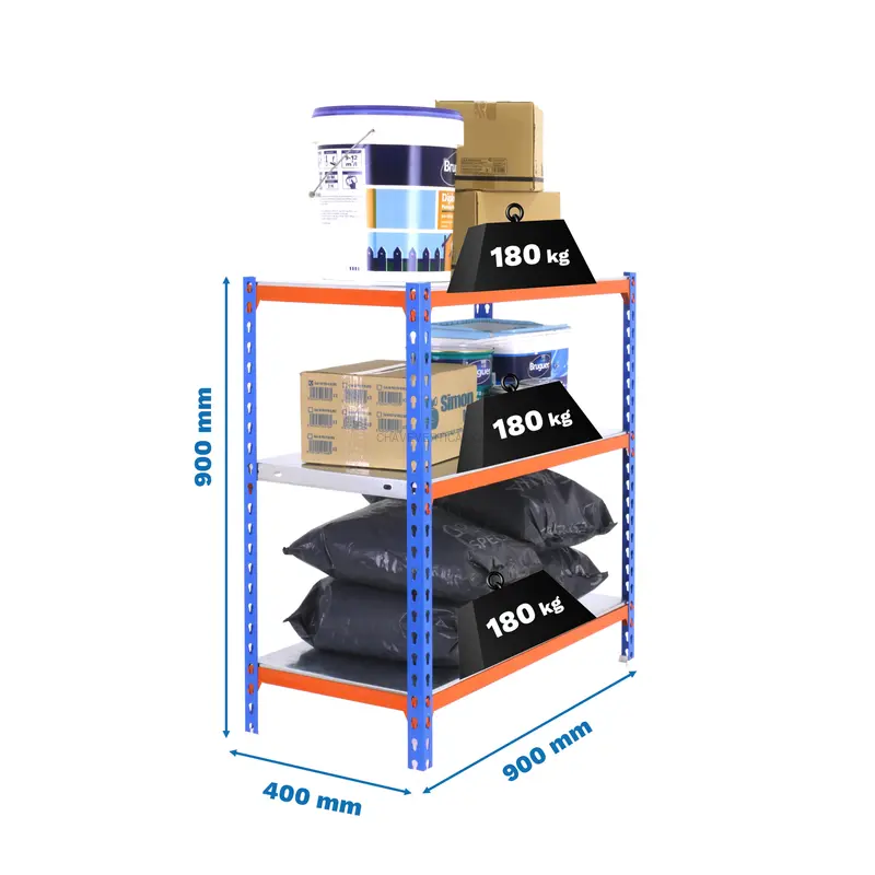 Estante Metálica SIMONCLICK 3/400 900 AZUL/Laranja/Galvanizado - 900 x 900 x 400 mm