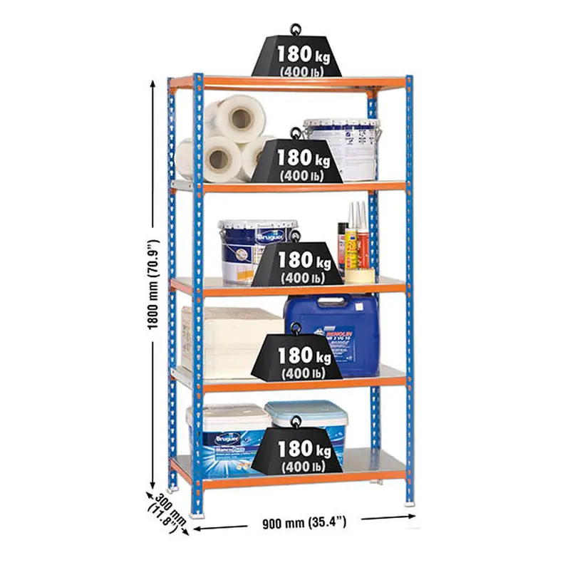 Estante Metálica SIMONCLICK 5/300 AZUL/Laranja/Galvanizado - 1800 x 900 x 300 mm