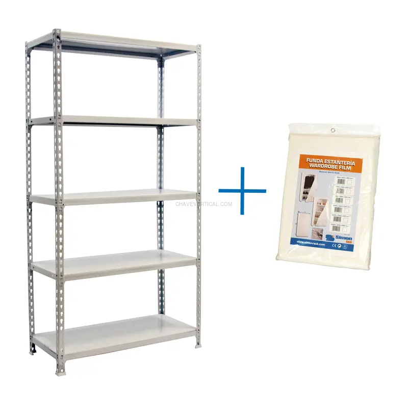 Estante Metálica SIMONCLICK 5/300 Branco/Branco + FUNDA - 1800 x 900 x 300 mm