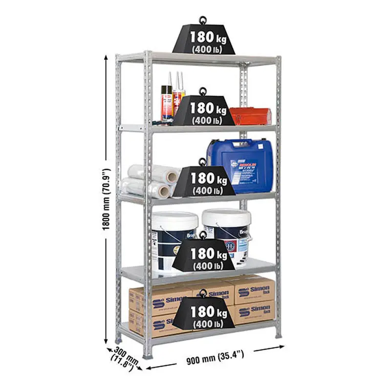 Estante Metálica SIMONCLICK 5/300 Galvanizado/Galvanizado - 1800 x 900 x 300 mm