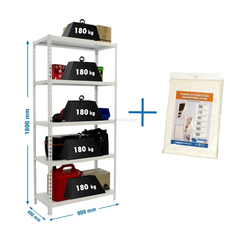Estante Metálica SIMONCLICK 5/400 Branco/Branco + FUNDA - 1800 x 900 x 400 mm