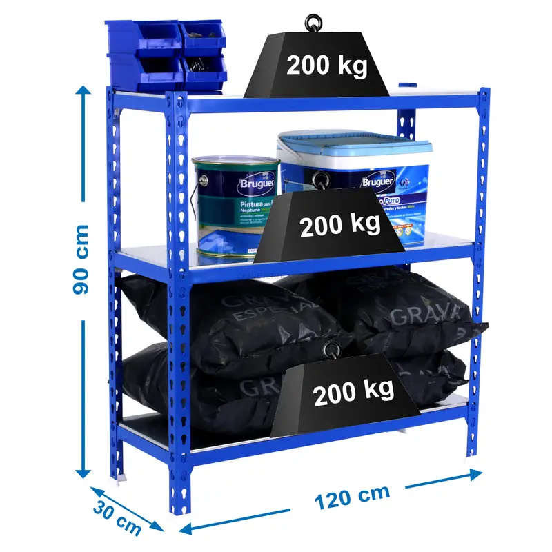 Estante Metálica SIMONCLICK MEGAPLUS 3/300 900 AZUL/Galvanizado - 900 x 1200 x 300 mm