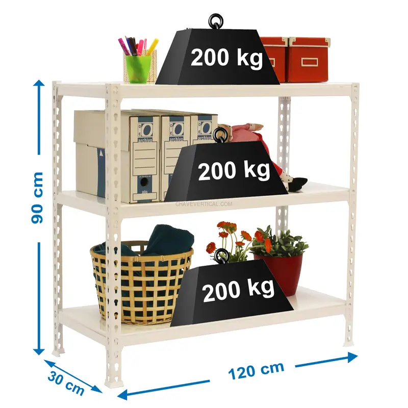 Estante Metálica SIMONCLICK MEGAPLUS 3/300 900 Branco/Branco - 900 x 1200 x 300 mm
