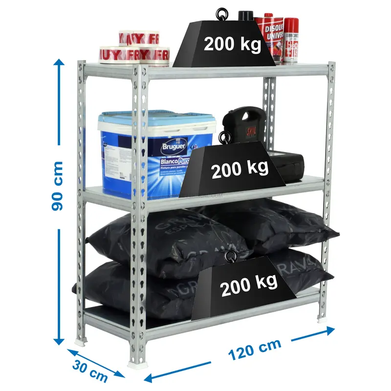 Estante Metálica SIMONCLICK MEGAPLUS 3/300 900 Galvanizado/Galvanizado - 900 x 1200 x 300 mm