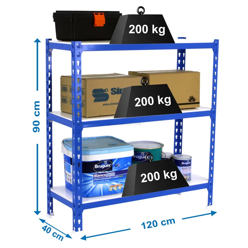 Estante Metálica SIMONCLICK MEGAPLUS 3/400 900 AZUL/Branco - 900 x 1200 x 400 mm