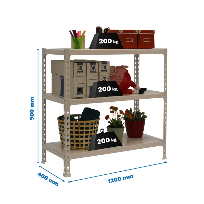 Estante Metálica SIMONCLICK MEGAPLUS 3/400 900 Cinzento/Cinzento - 900 x 1200 x 400 mm