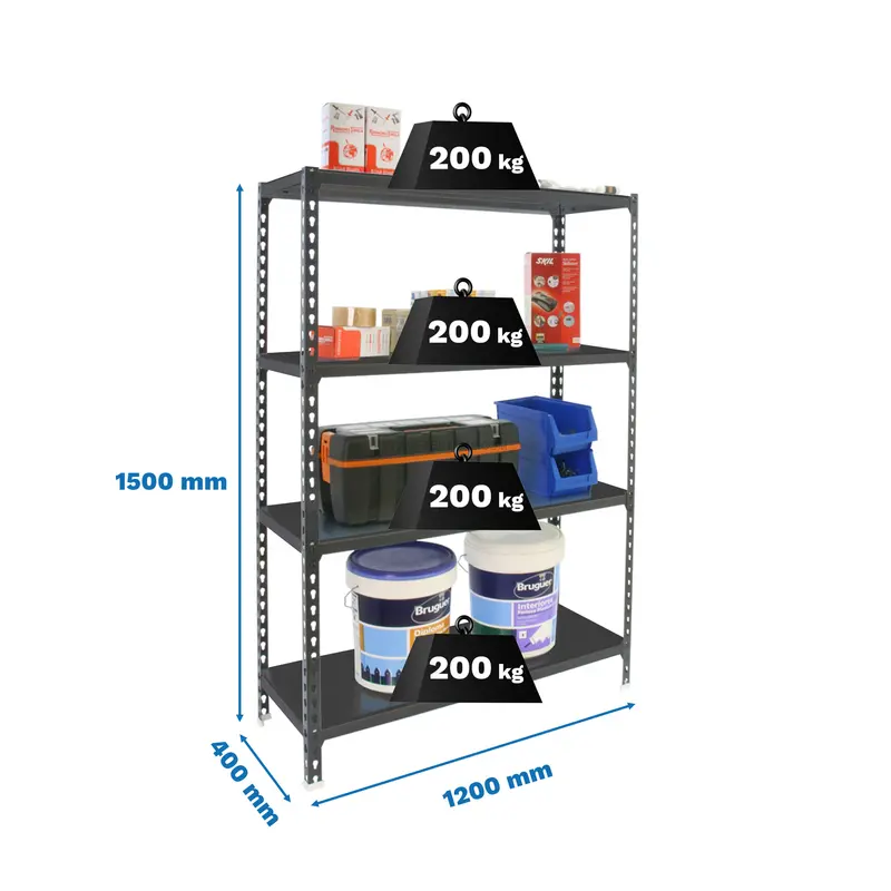 Estante Metálica SIMONCLICK MEGAPLUS 4/400 1500 ANTRA/ANTRA - 1500 x 1200 x 400 mm