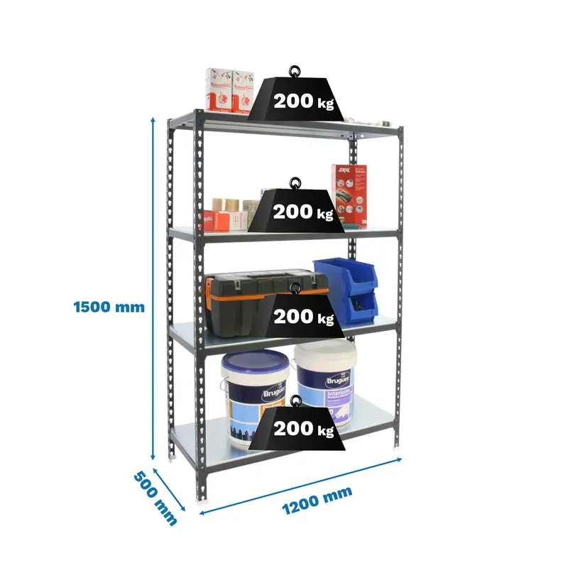 Estante Metálica SIMONCLICK MEGAPLUS 4/500 1500 Antracite/BLAN - 1500 x 1200 x 500 mm