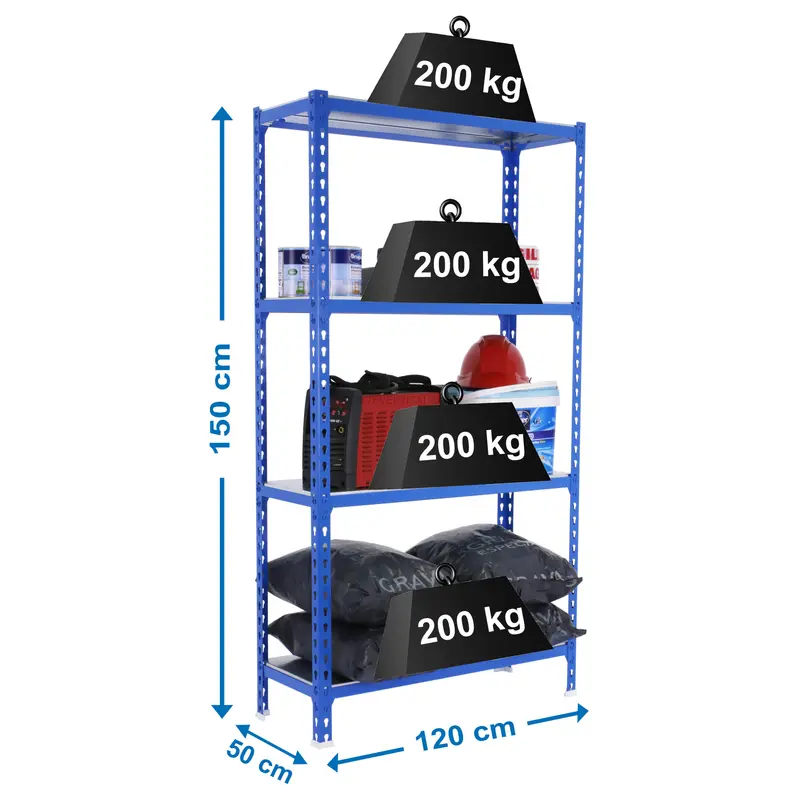Estante Metálica SIMONCLICK MEGAPLUS 4/500 1500 AZUL/Galvanizado - 1500 x 1200 x 500 mm