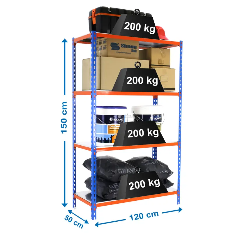 Estante Metálica SIMONCLICK MEGAPLUS 4/500 1500 AZUL/NARA/Galvanizado - 1500 x 1200 x 500 mm