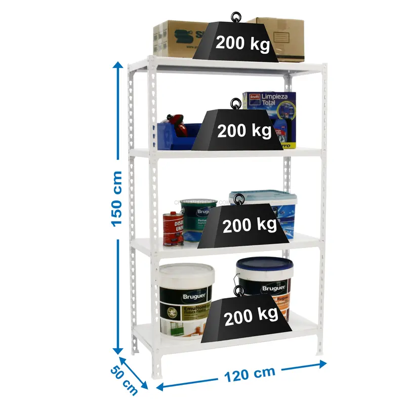 Estante Metálica SIMONCLICK MEGAPLUS 4/500 1500 Branco/Branco - 1500 x 1200 x 500 mm