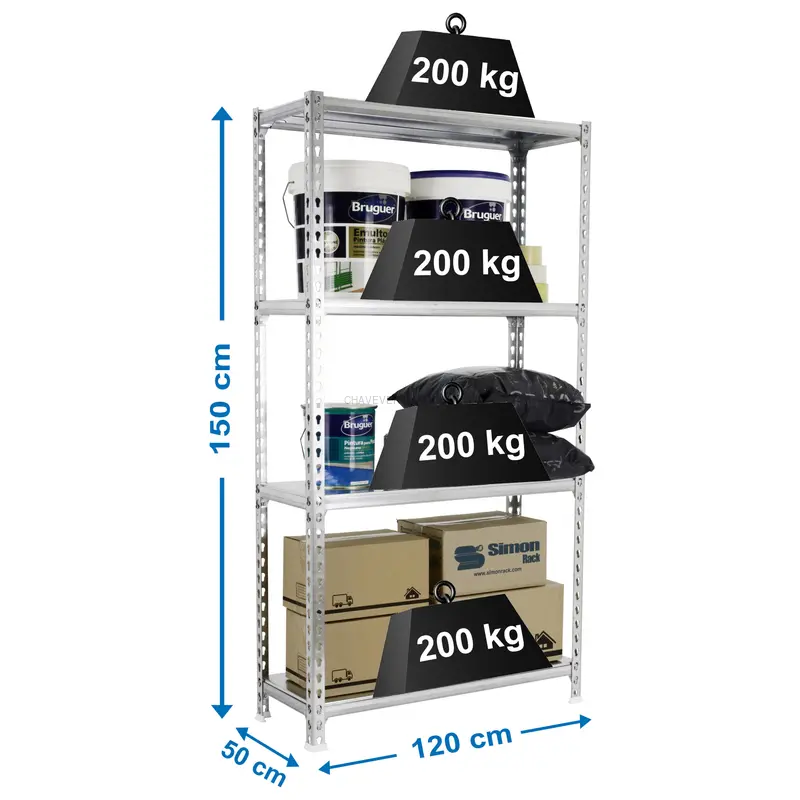 Estante Metálica SIMONCLICK MEGAPLUS 4/500 1500 Galvanizado - 1500 x 1200 x 500 mm
