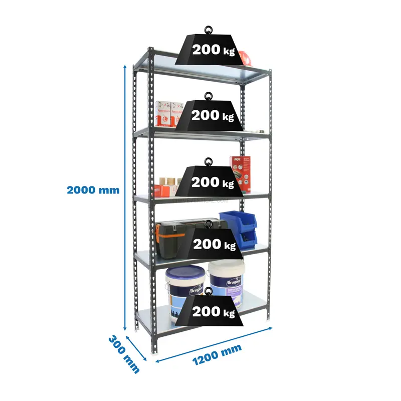 Estante Metálica SIMONCLICK MEGAPLUS 5/300 Antracite/Branco - 2000 x 1200 x 300 mm