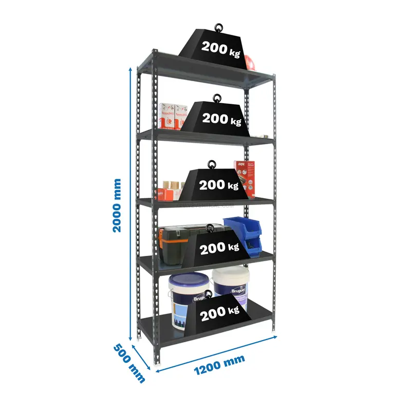 Estante Metálica SIMONCLICK MEGAPLUS 5/500 Antracite/Antracite - 2000 x 1200 x 500 mm