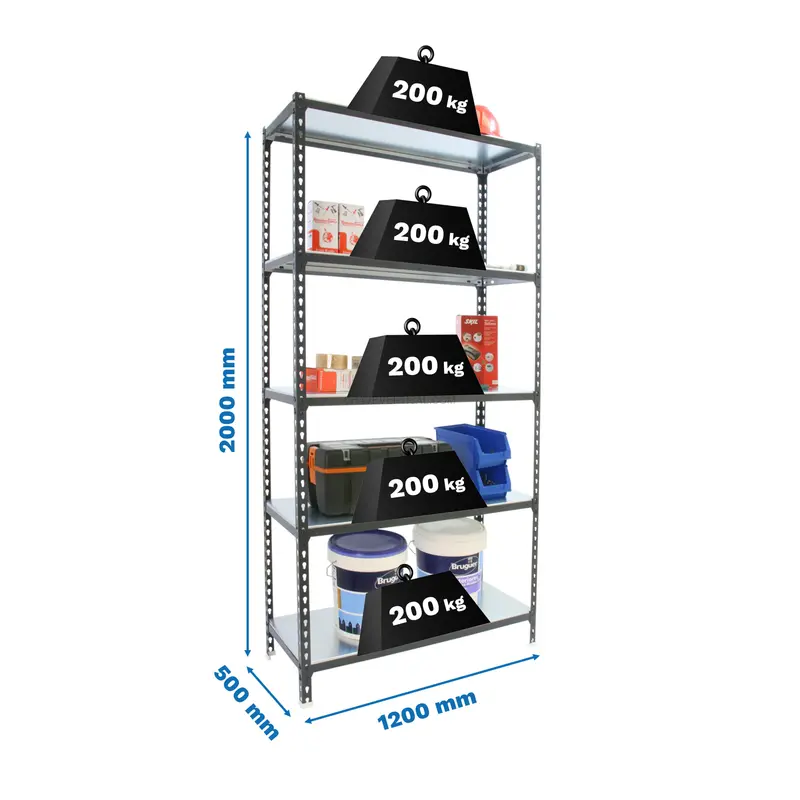 Estante Metálica SIMONCLICK MEGAPLUS 5/500 Antracite/Galvanizado - 2000 x 1200 x 500 mm