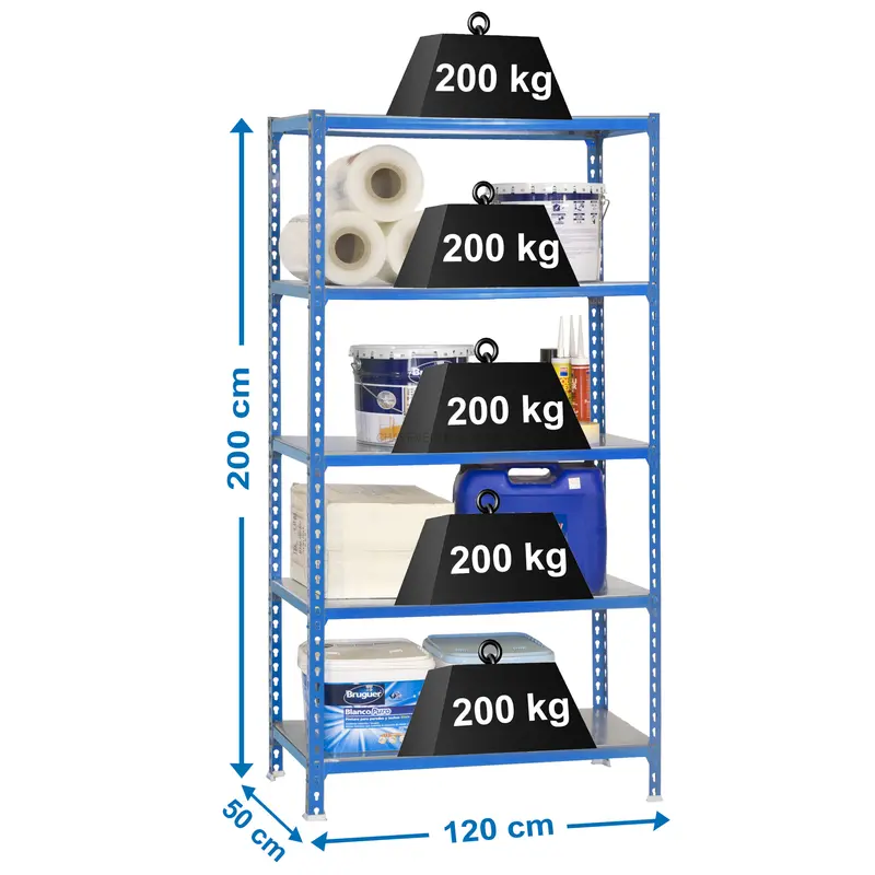 Estante Metálica SIMONCLICK MEGAPLUS 5/500 AZUL/Galvanizado - 2000 x 1200 x 500 mm