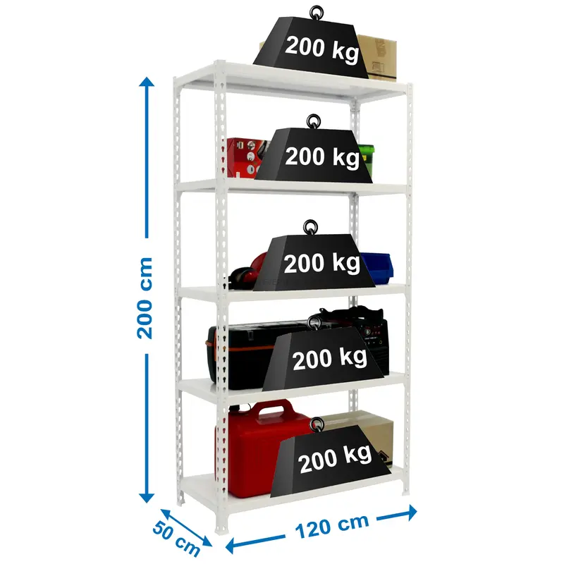 Estante Metálica SIMONCLICK MEGAPLUS 5/500 Branco/Branco - 2000 x 1200 x 500 mm