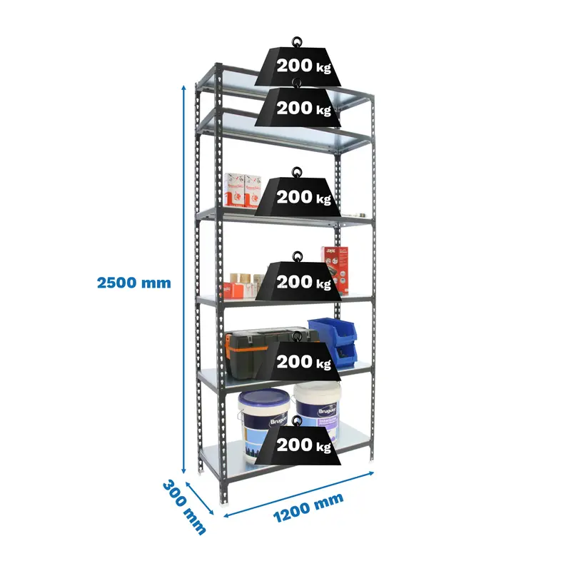 Estante Metálica SIMONCLICK MEGAPLUS 6/300 2500 Antracite/BLAN - 2500 x 1200 x 300 mm