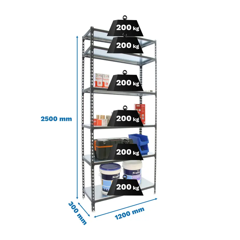 Estante Metálica SIMONCLICK MEGAPLUS 6/300 2500 Antracite/Galvanizado - 2500 x 1200 x 300 mm
