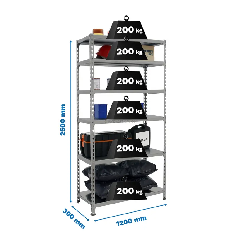 Estante Metálica SIMONCLICK MEGAPLUS 6/300 2500 Cinzento/Cinzento - 2500 x 1200 x 300 mm