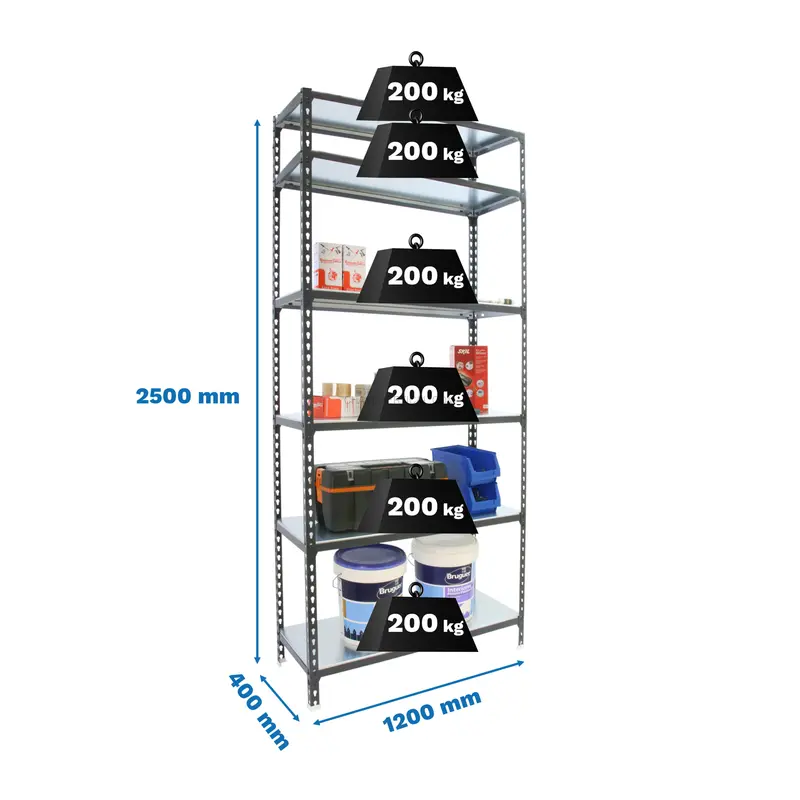 Estante Metálica SIMONCLICK MEGAPLUS 6/400 2500 Antracite/BLAN - 2500 x 1200 x 400 mm