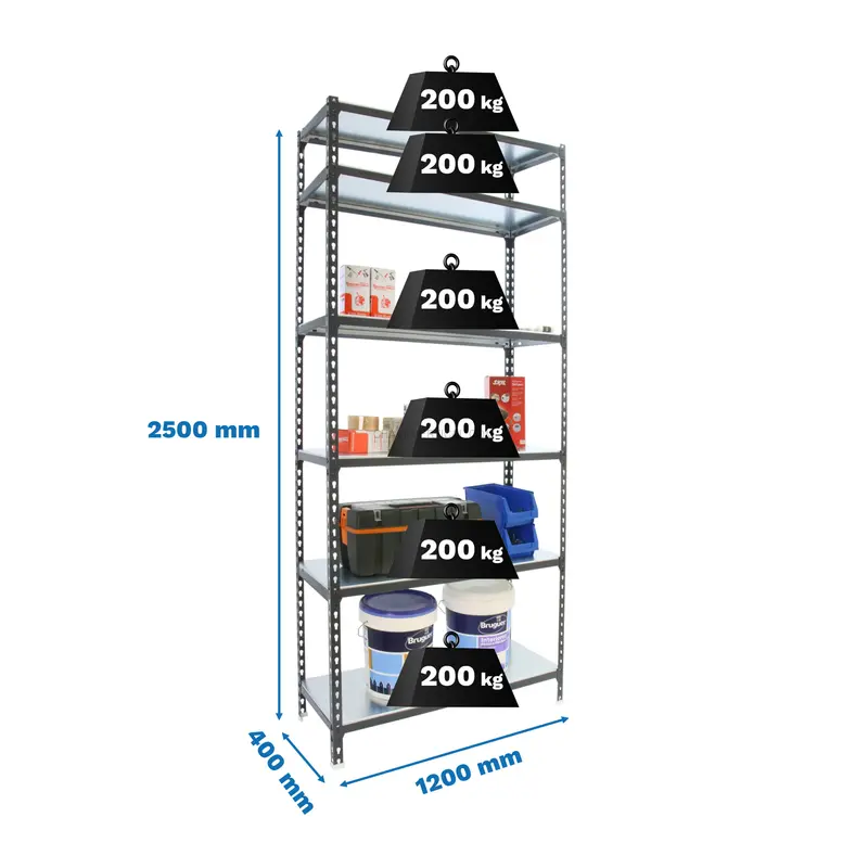 Estante Metálica SIMONCLICK MEGAPLUS 6/400 2500 Antracite/Galvanizado - 2500 x 1200 x 400 mm