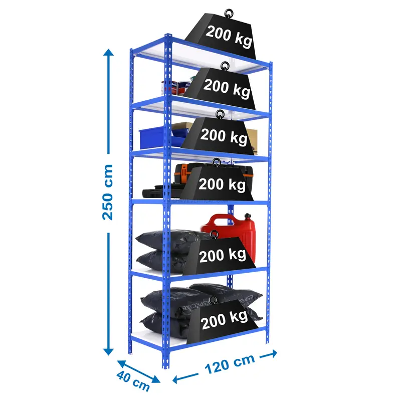 Estante Metálica SIMONCLICK MEGAPLUS 6/400 2500 AZUL/Branco - 2500 x 1200 x 400 mm