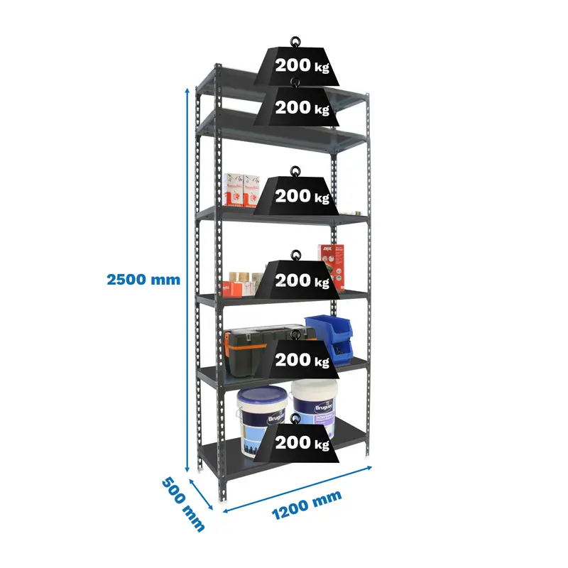 Estante Metálica SIMONCLICK MEGAPLUS 6/500 2500 ANTRA/ANTRA - 2500 x 1200 x 500 mm