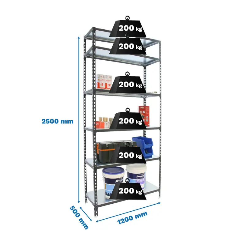 Estante Metálica SIMONCLICK MEGAPLUS 6/500 2500 Antracite/BLAN - 2500 x 1200 x 500 mm