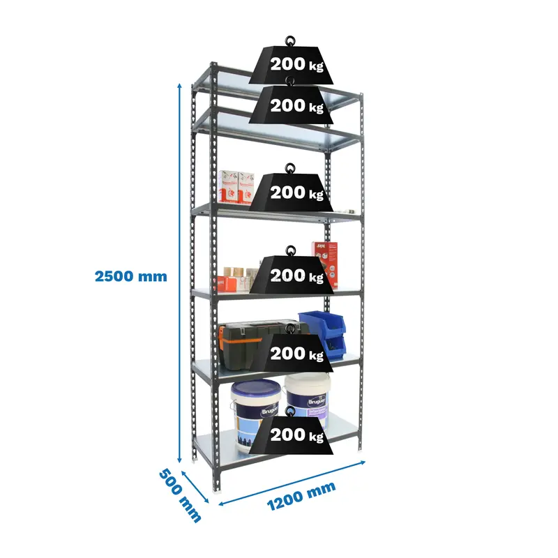 Estante Metálica SIMONCLICK MEGAPLUS 6/500 2500 Antracite/Galvanizado - 2500 x 1200 x 500 mm