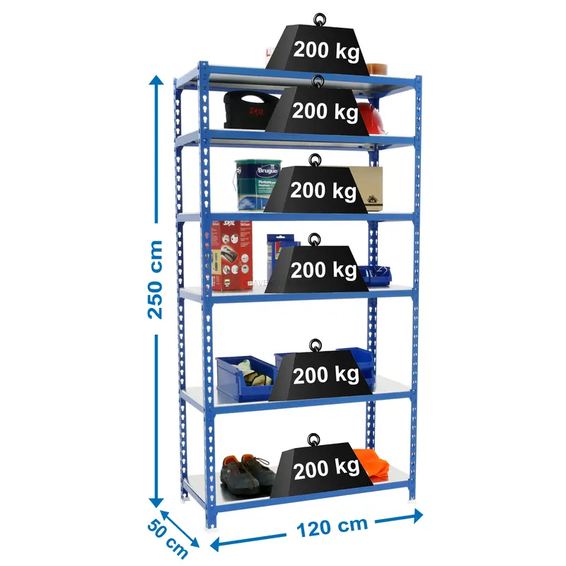 Estante Metálica SIMONCLICK MEGAPLUS 6/500 2500 AZUL/Galvanizado - 2500 x 1200 x 500 mm